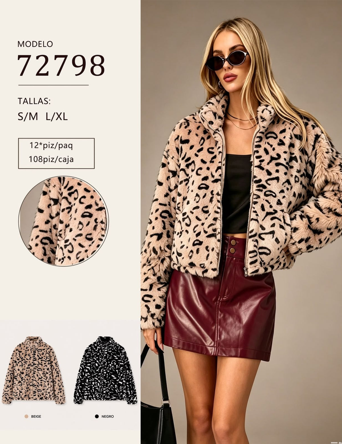 Chamarra de peluche con estampado animal-72798