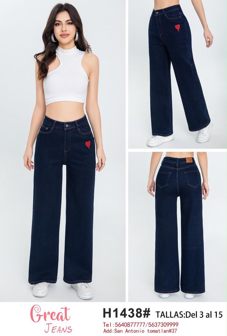 Jeans con bordado de corazón-H1438#
