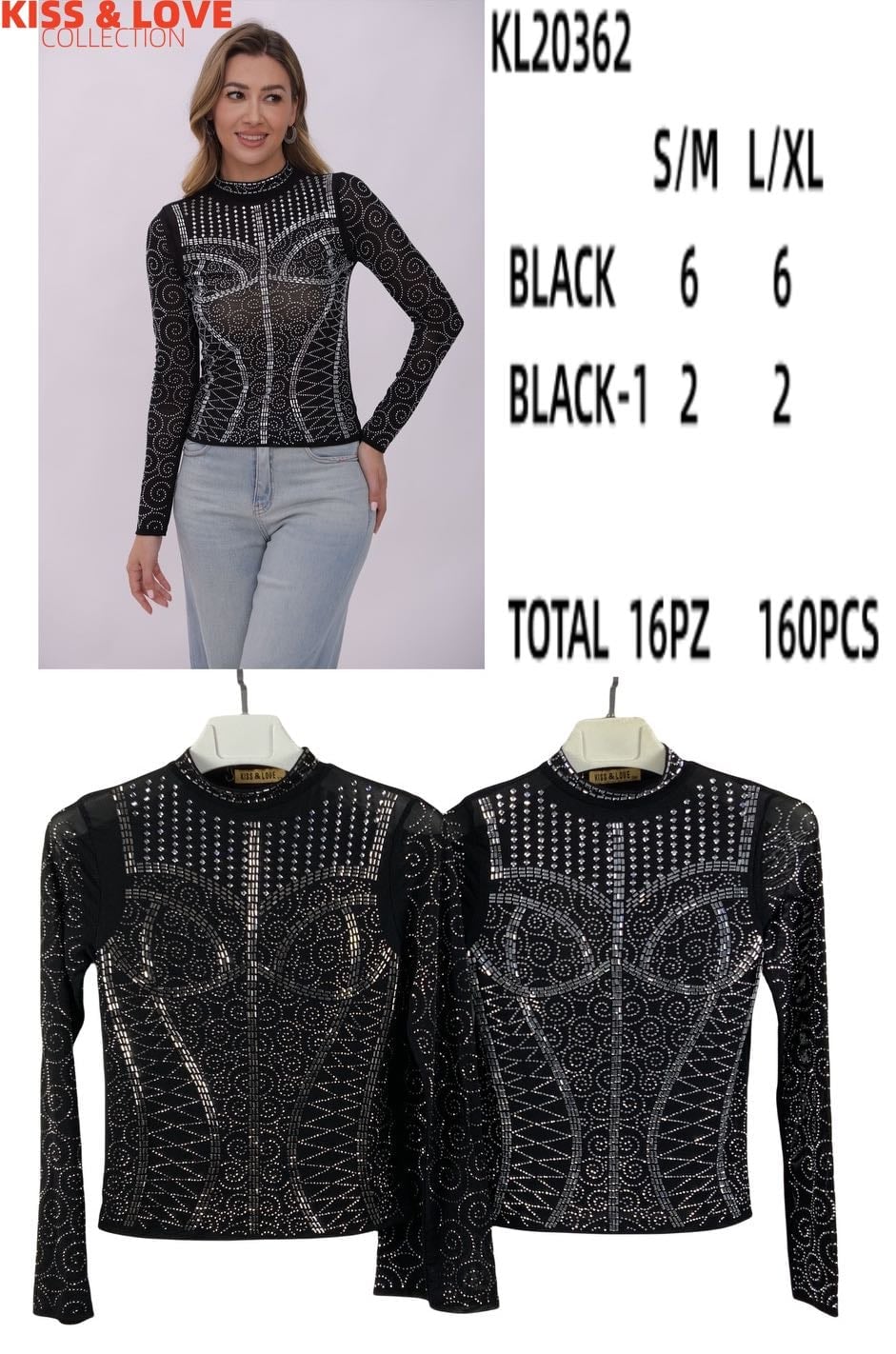 Blusa manga larga con pedrería-KL20362