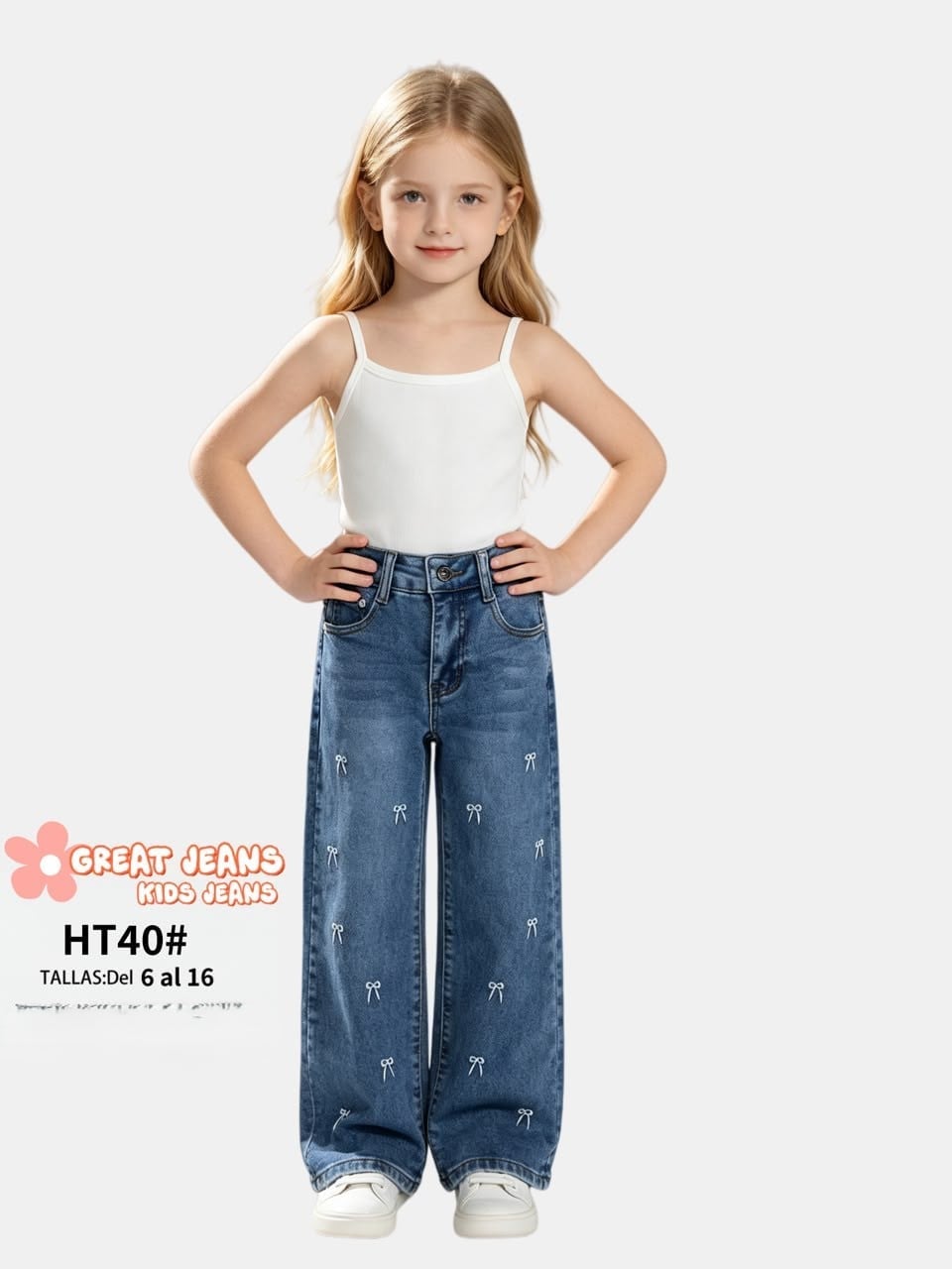 Jeans con estampado de moños-HT40#