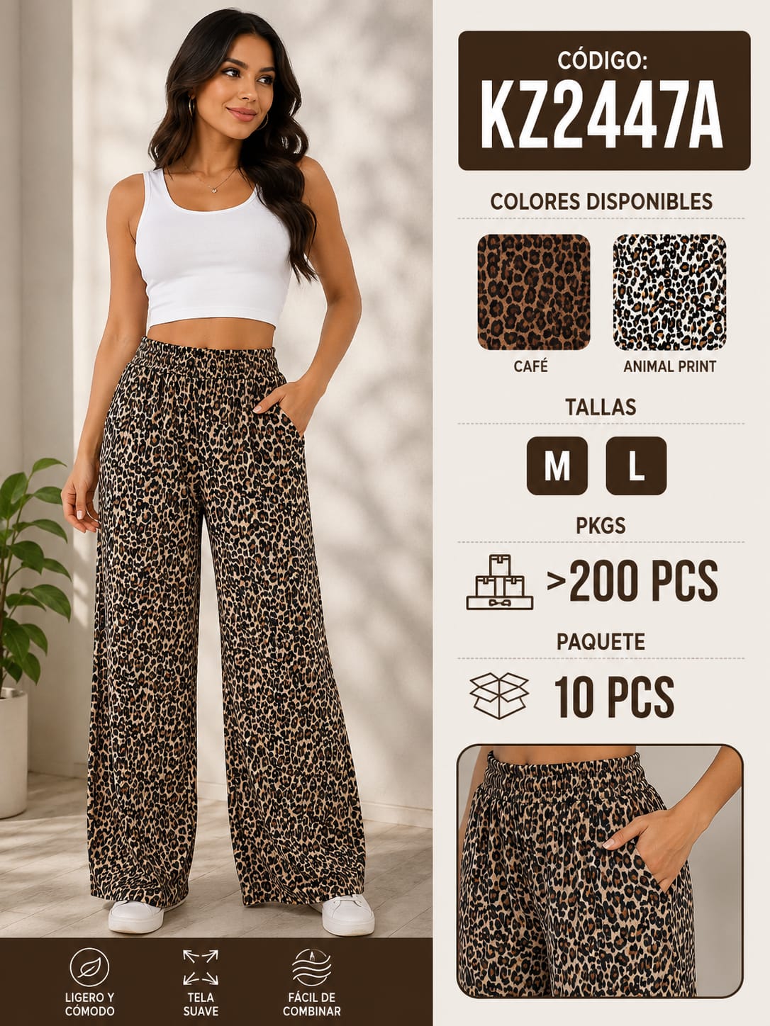 Pantalón estampado de pierna ancha-KZ2447A