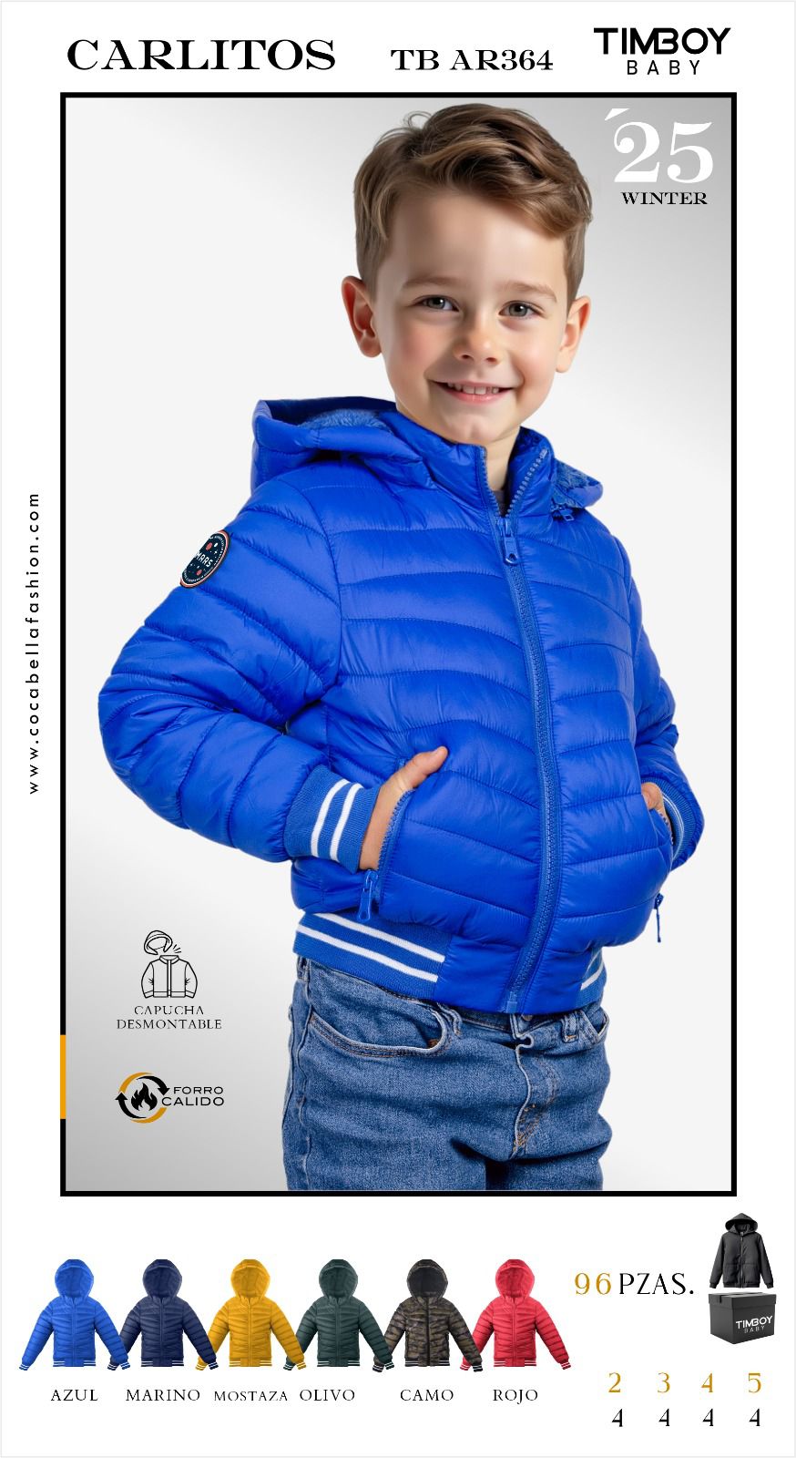 Chamarra acolchada para niño con capucha desmontable Carlitos-TB AR364