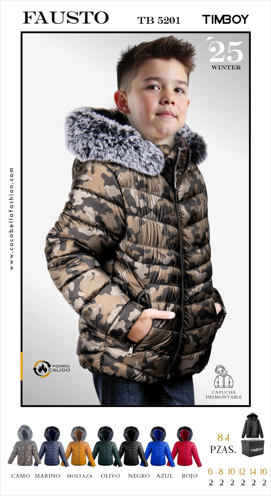 Chamarra acolchada para niño con capucha Fausto-TB 5201