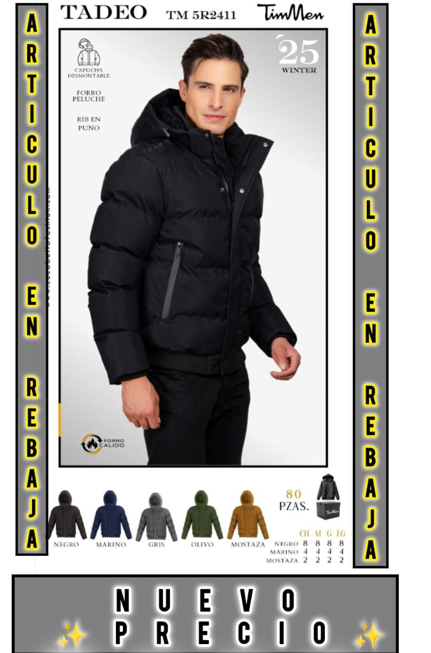 Chamarra de invierno acolchada con capucha desmontable TADEO-TM-5R2411
