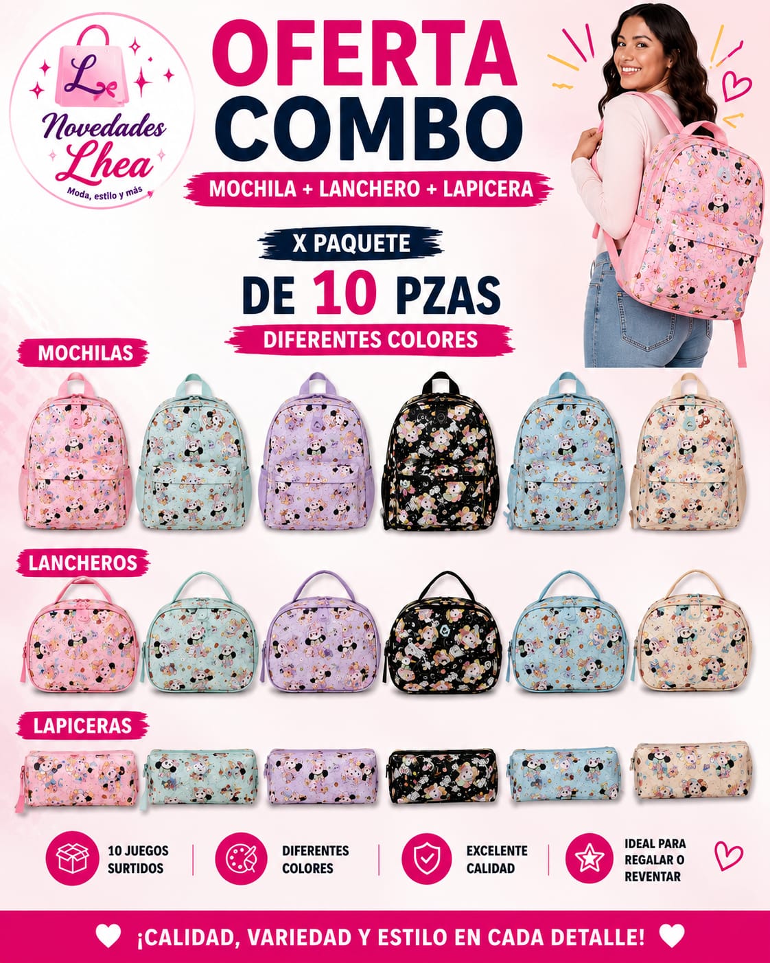 Combo de Mochila, Lonchera y Lapicera con diseño de personajes-COMB10