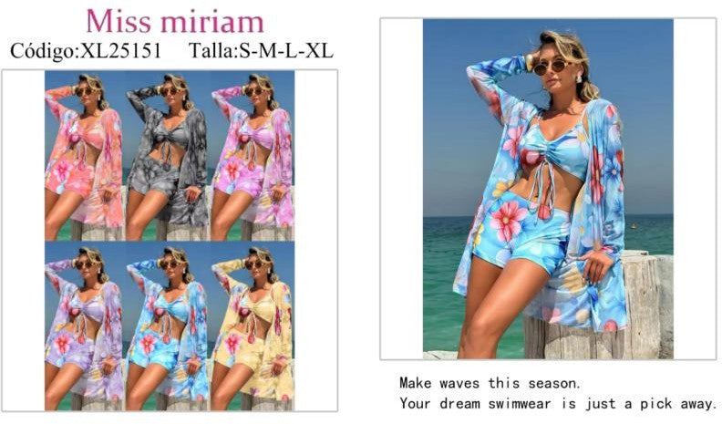 Conjunto de bikini y salida de playa estampado floral-XL25151