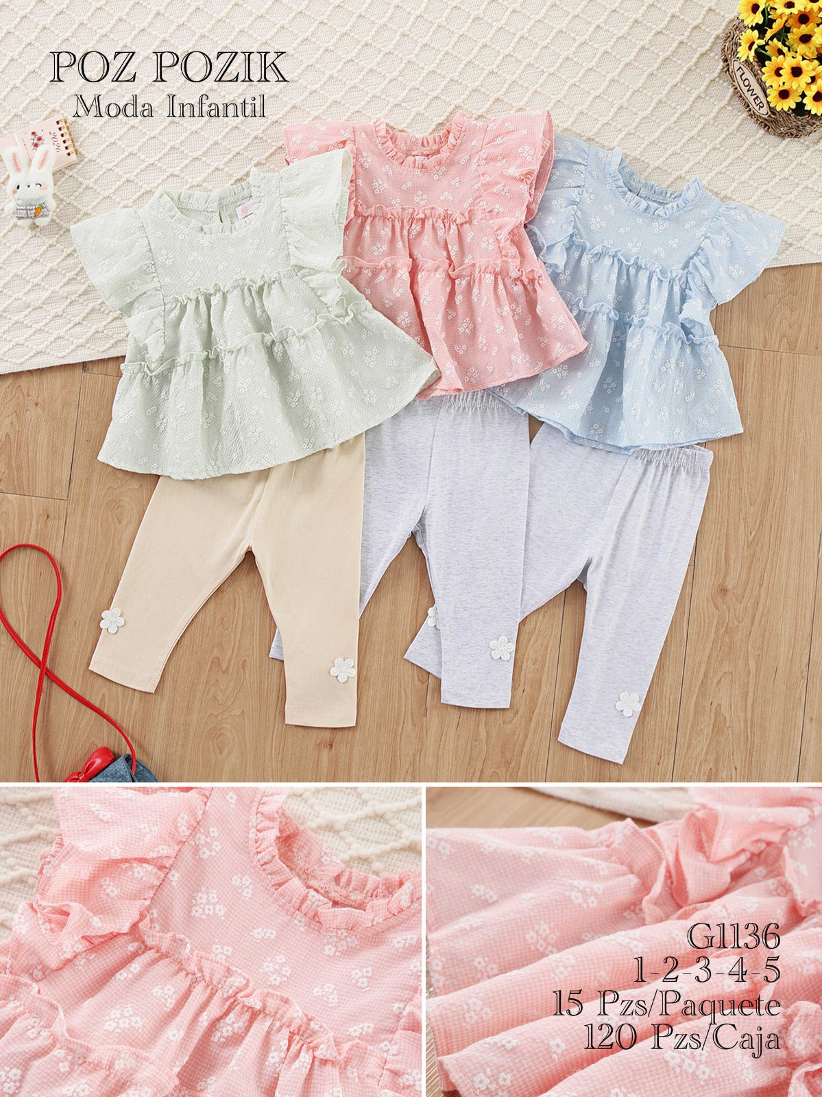 Conjunto de Blusa con Volantes y Leggings para Niña-VDE-G1136