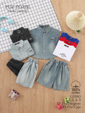 Conjunto de camisa de mezclilla, camisetas y shorts de niño-AZLO-G1560