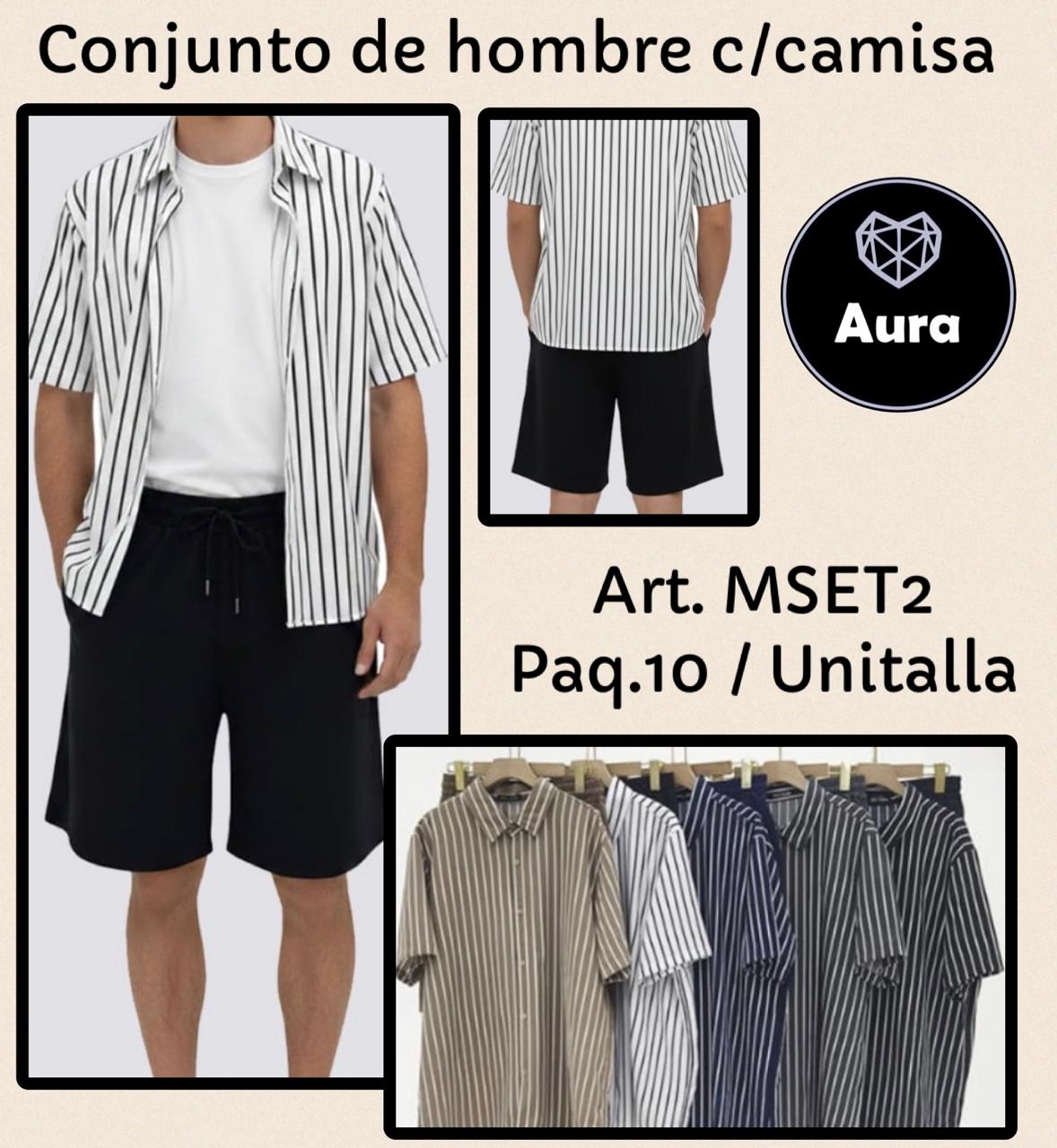 Conjunto de hombre con camisa de rayas y shorts-MSET2