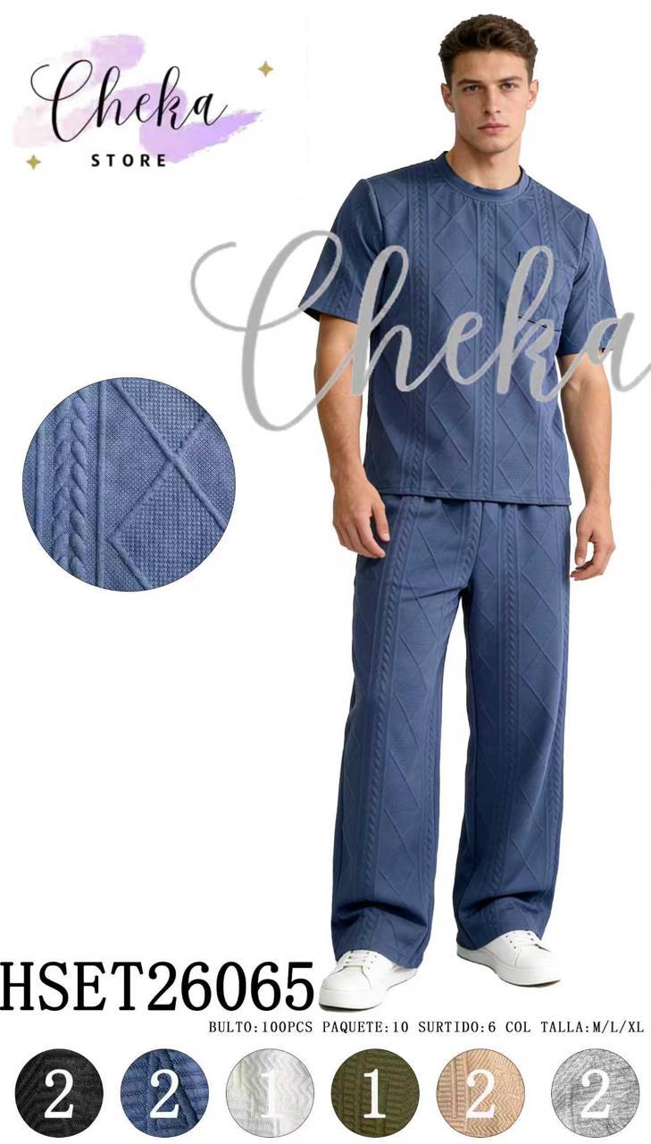Conjunto de pijama de dos piezas con textura-HSET26065