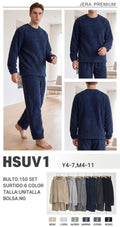 Conjunto de pijama de dos piezas de felpa para hombre-HSUV-1