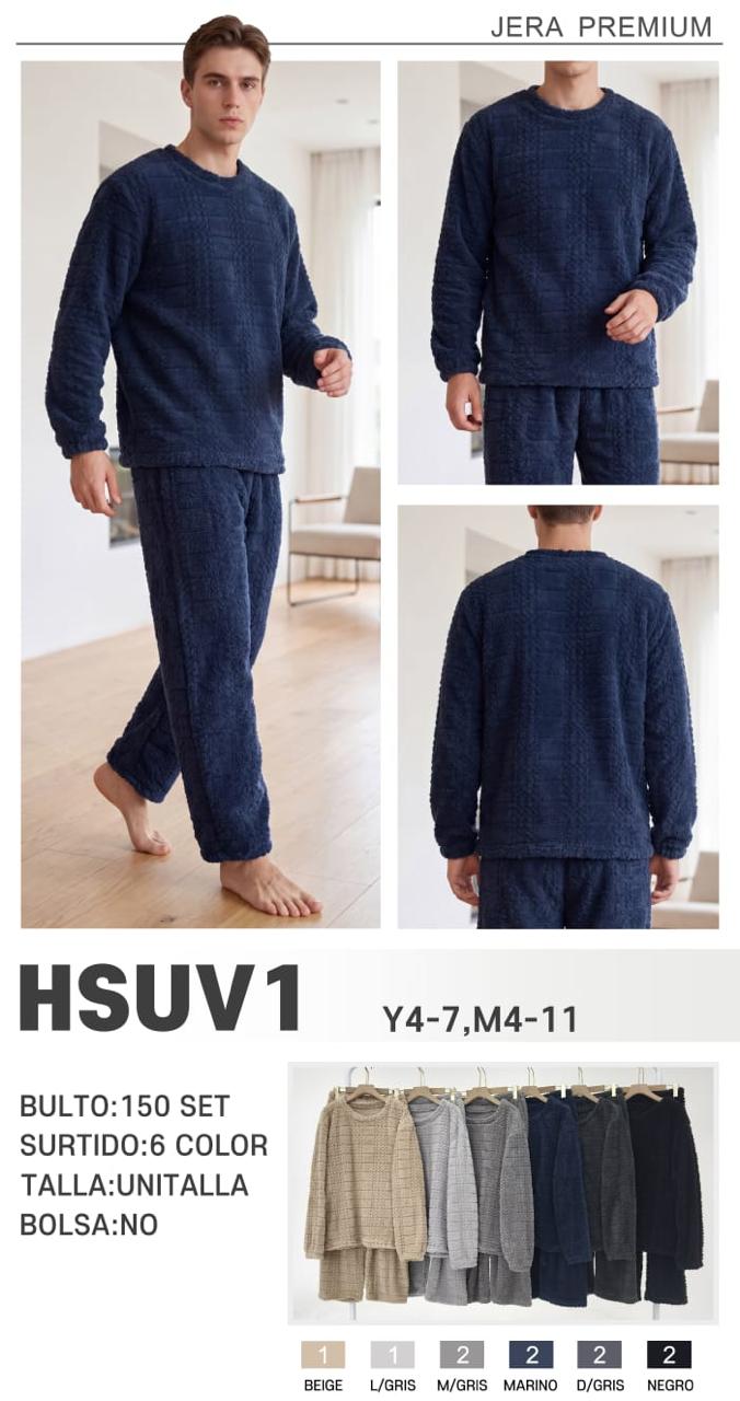 Conjunto de pijama de dos piezas de felpa para hombre-HSUV-1