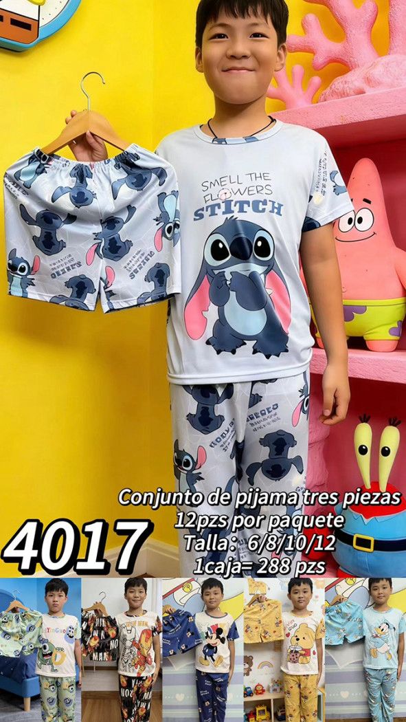 Conjunto de pijama tres piezas de Stitch para niño-4017