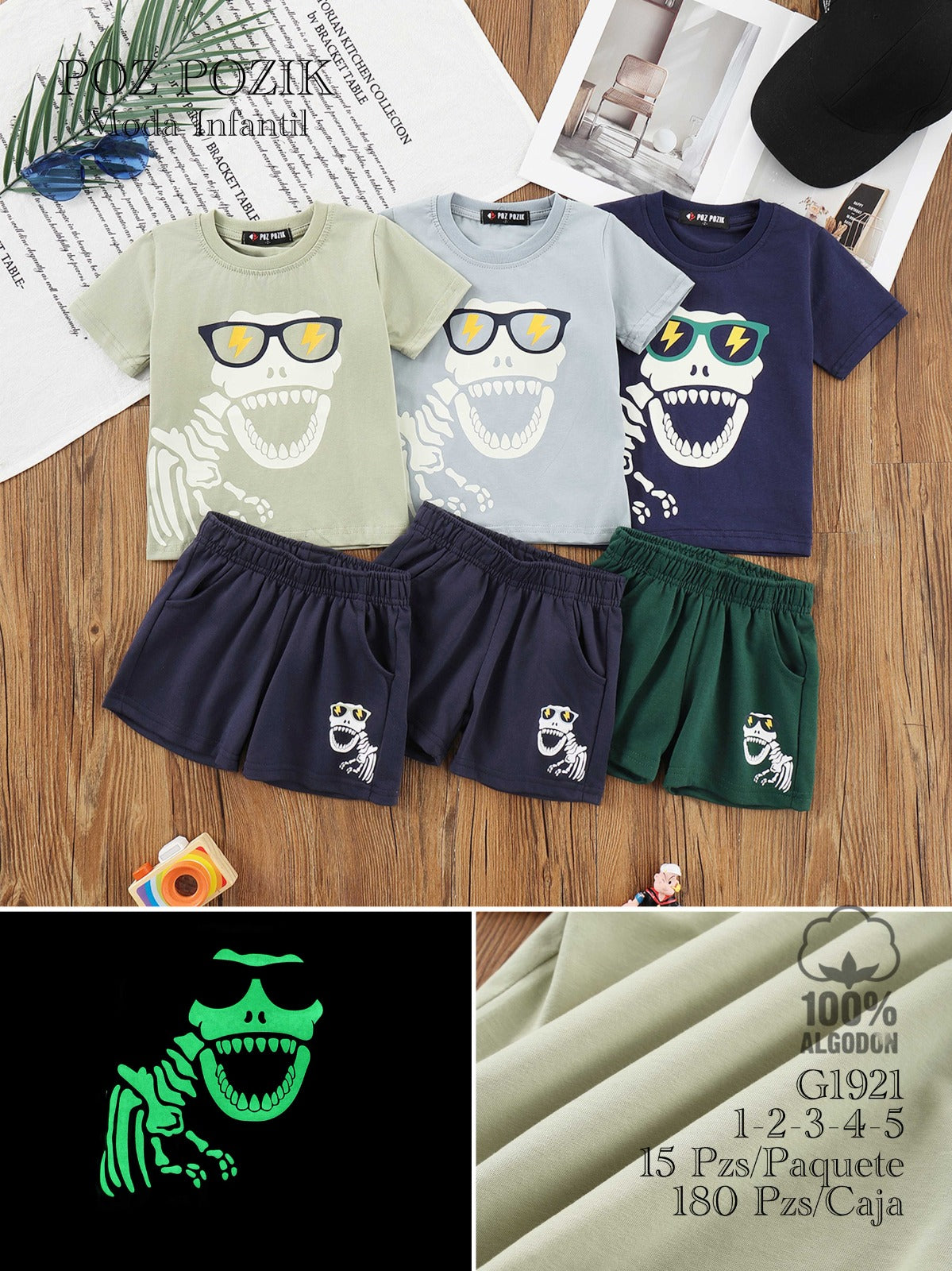 Conjunto de Playera y Shorts para Niño con Estampado de Dinosaurio-AZLC-G1921