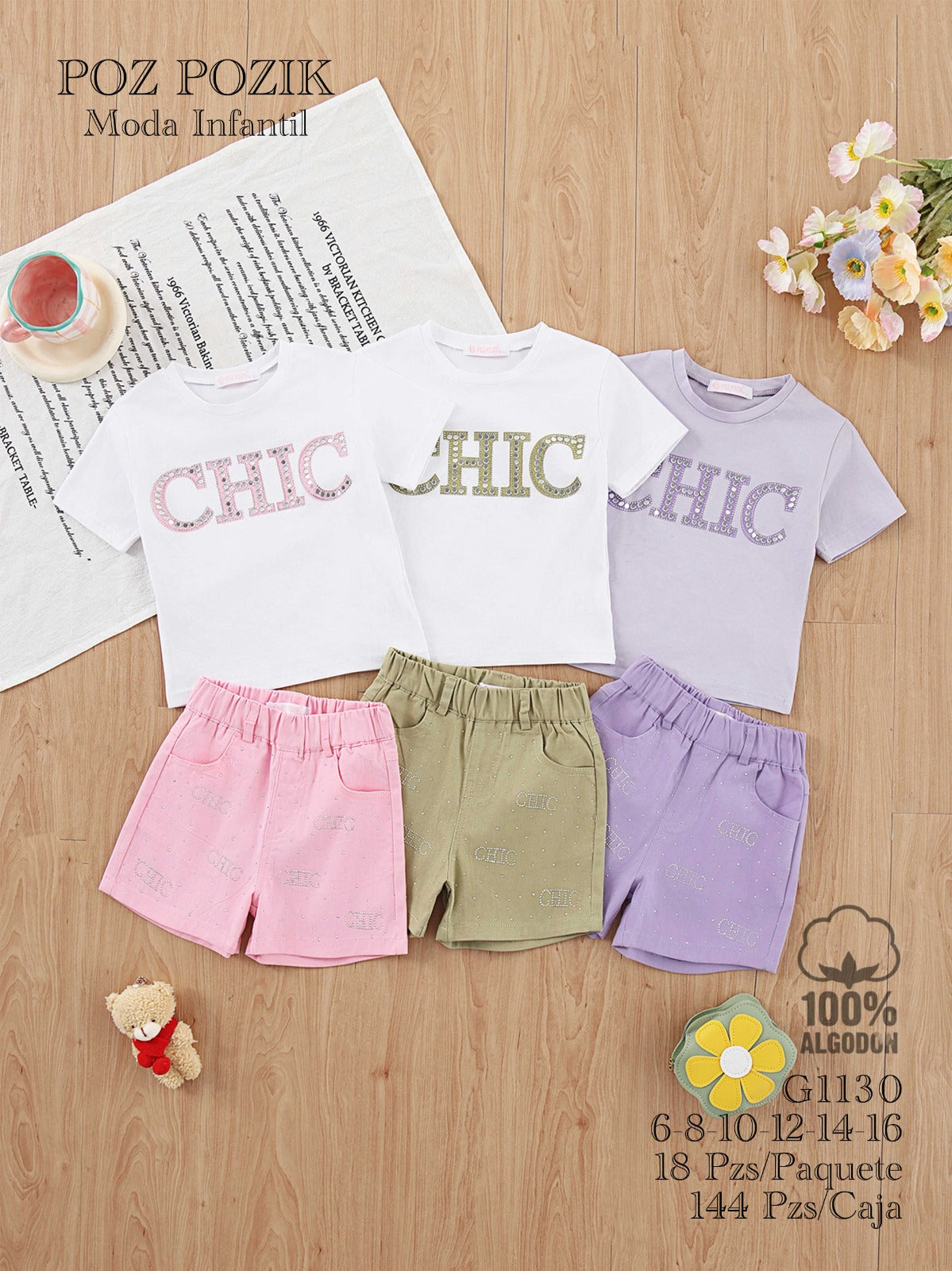 Conjunto de Playeras y Shorts para Niña-LIL-G1130