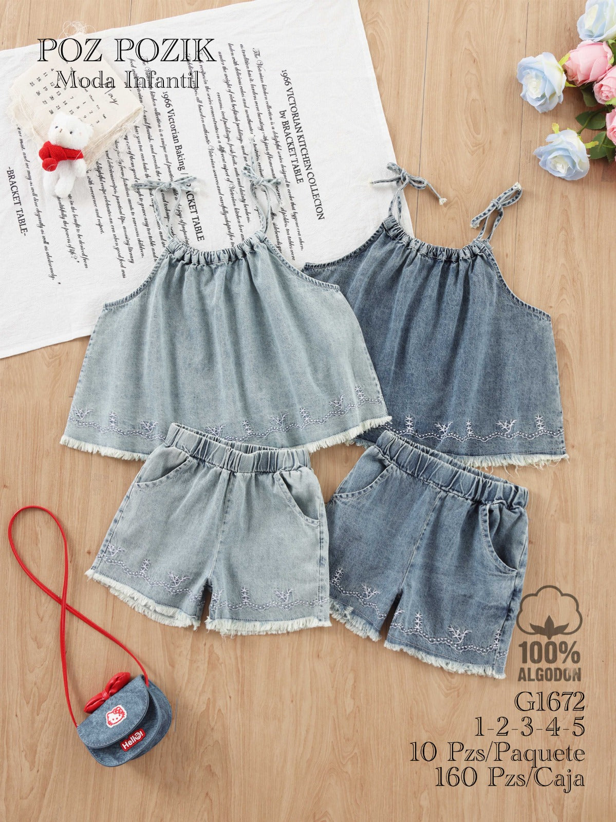 Conjunto de Top de Mezclilla y Shorts para Niñas-AZLC-G1672
