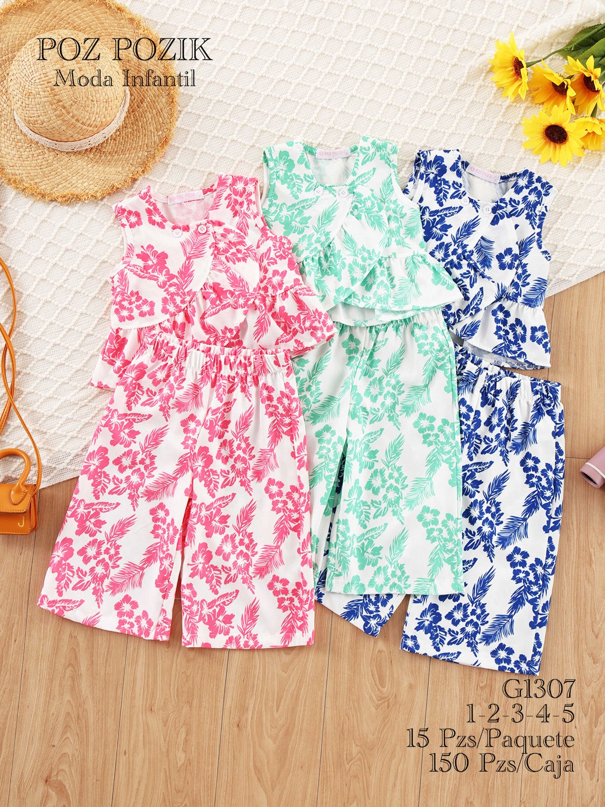 Conjunto de Top Sin Mangas y Pantalón Floral para Niña-AZL-G1307