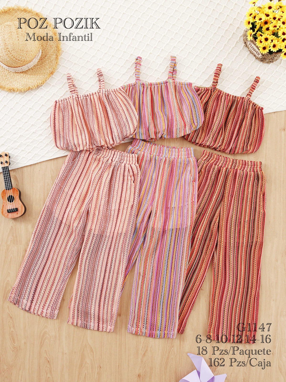Conjunto de Top y Pantalón a Rayas para Niña-ROJ-G1147