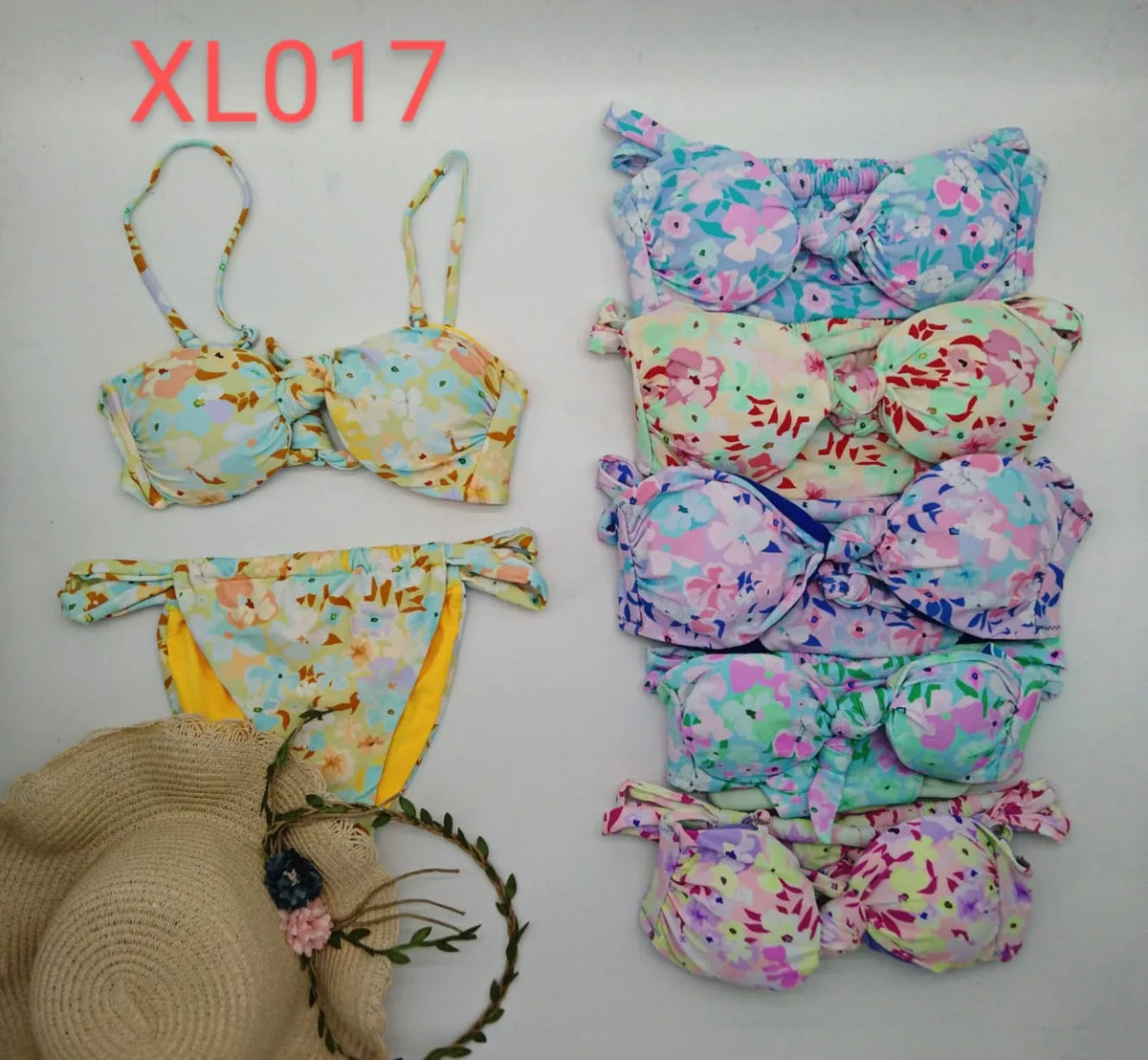 Conjuntos de bikini floral con nudo frontal-XL017