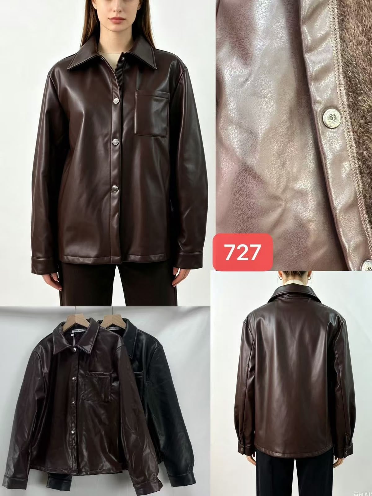 Chamarra tipo camisa de piel sintética con forro-727