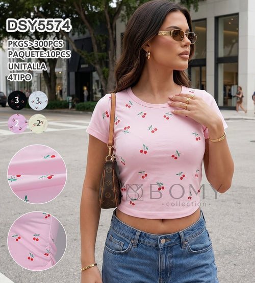 Blusa crop con estampado de cerezas-DSY5574