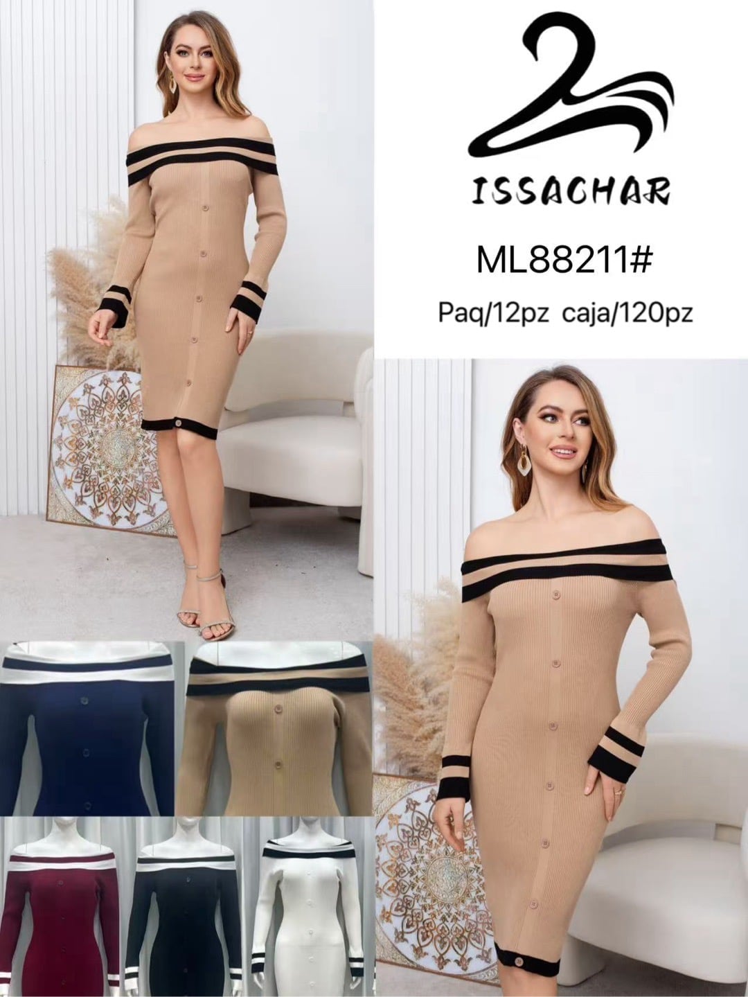Vestido de punto con botones-ML88211#