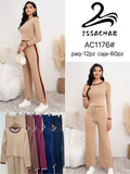 Conjunto de top y pantalón con franja lateral-AC1176#