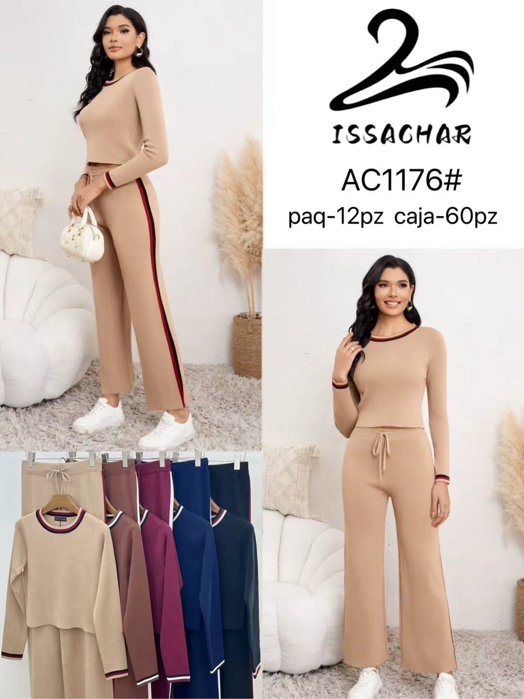 Conjunto de top y pantalón con franja lateral-AC1176#