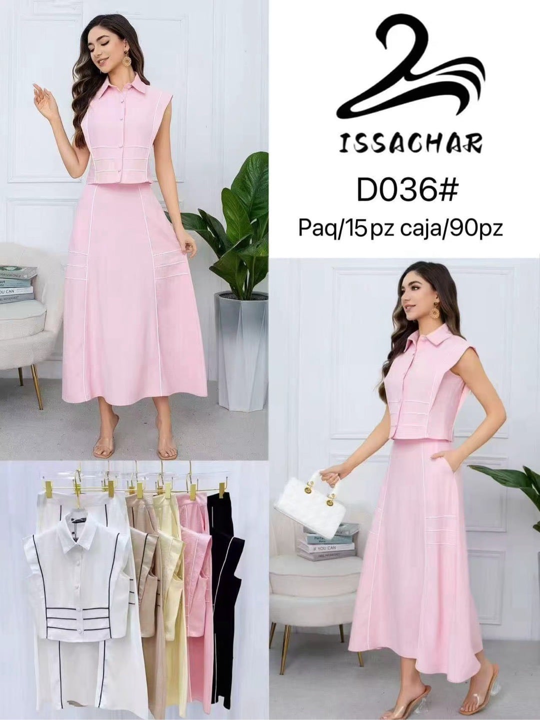 Conjunto de blusa sin mangas y falda-D036