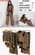 Conjunto de top, cárdigan y pantalón estampado animal print-KL3020