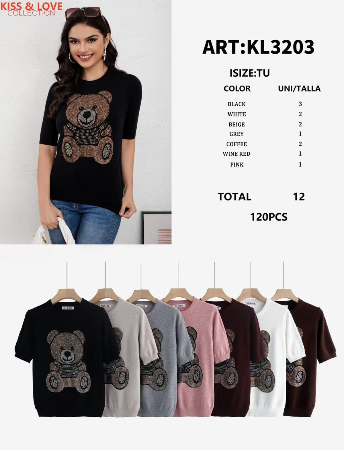 Playera con estampado de oso-KL3203