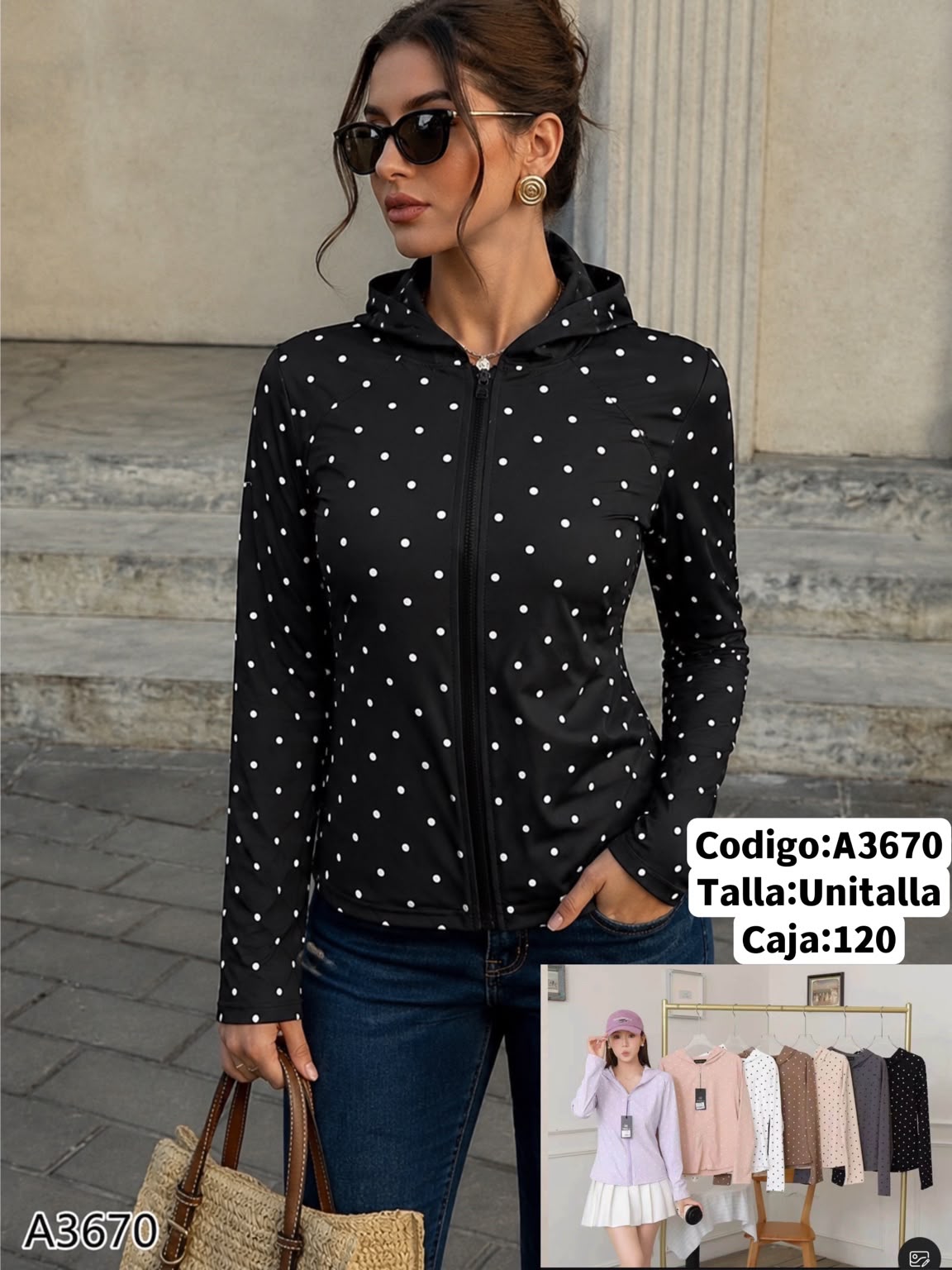 Sudadera con capucha de lunares-A3670