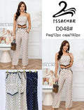 Conjunto de top y pantalón con estampado de lunares-D048#