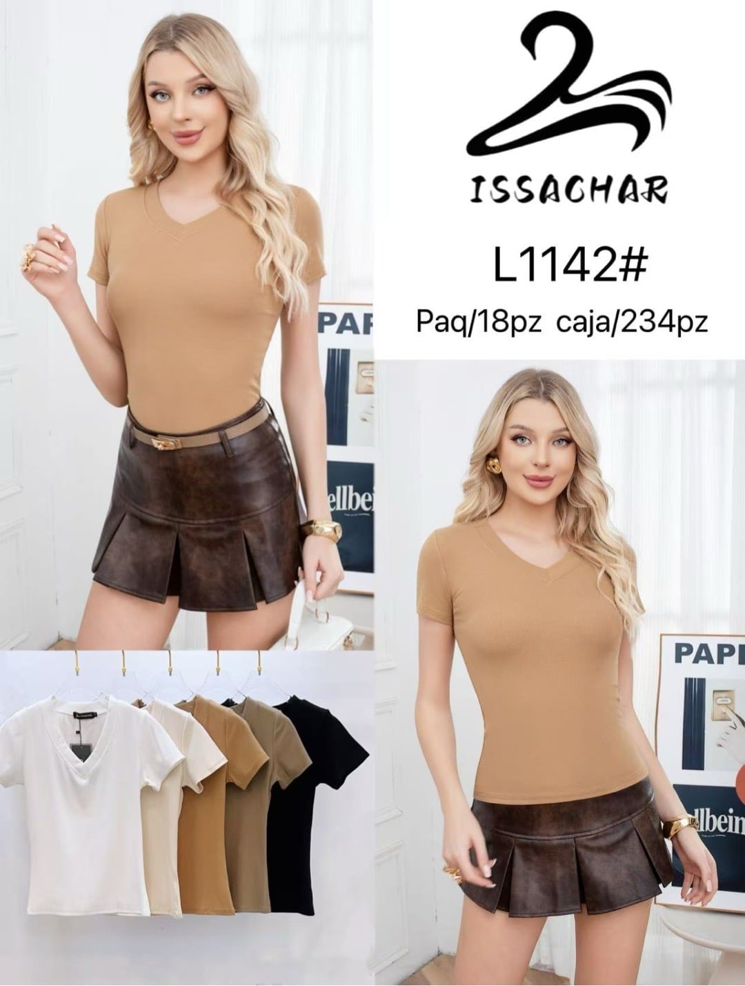Blusa básica de cuello en V-L1142#