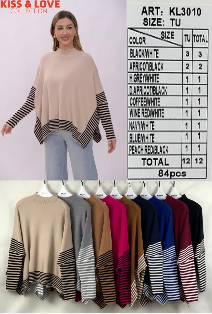 Suéter tipo poncho a rayas-KL3010