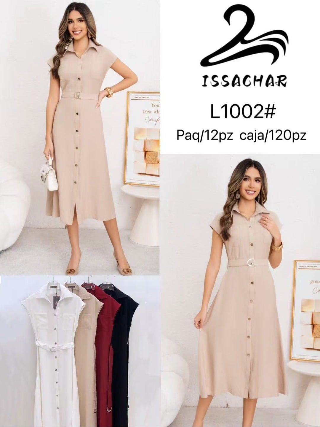 Vestido camisero con cinturón-L1002#