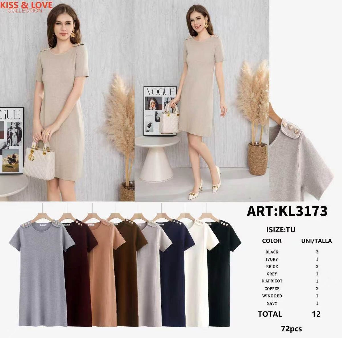 Vestido casual con botones en hombros-KL3173