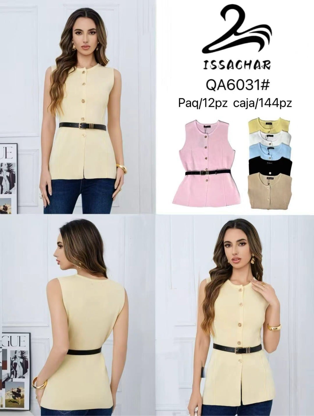 Blusa con botones y cinturón-QA6031#