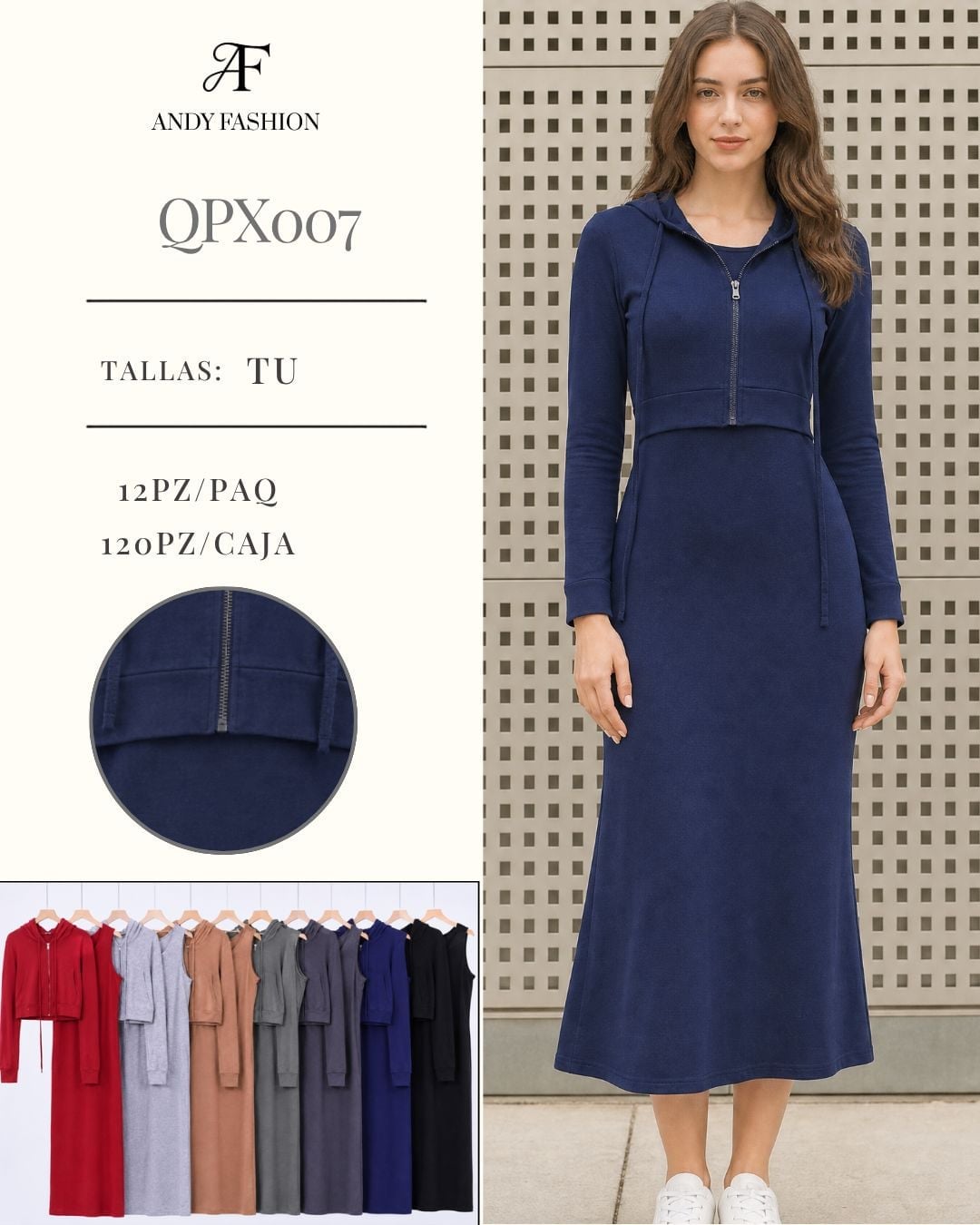 Vestido con capucha y cierre-QPX007