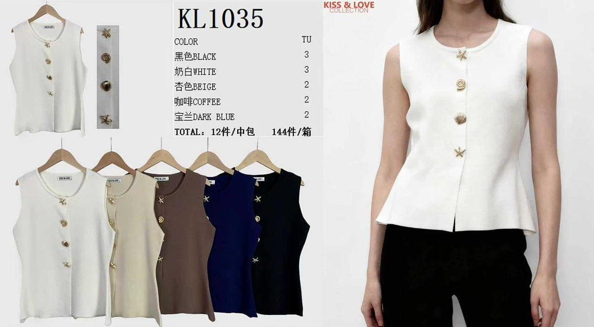 Blusa sin mangas con botones-KL1035