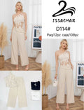 Conjunto de top asimétrico de encaje y pantalón-D114#