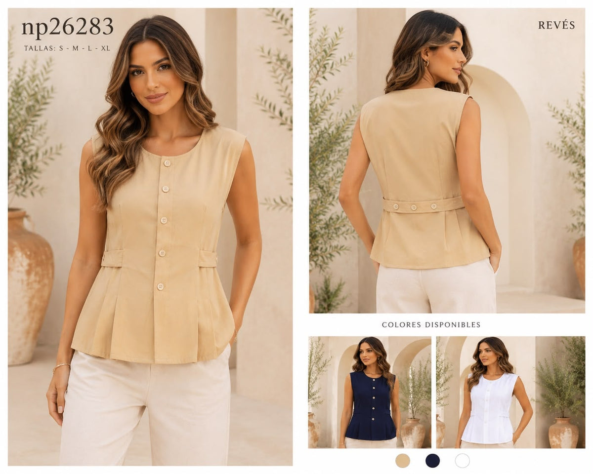 Blusa con botones y detalle en cintura-NP26283