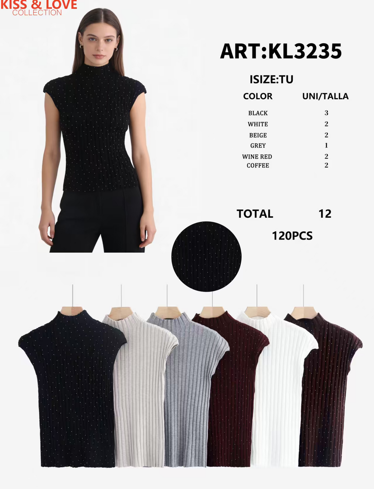 Blusa cuello alto con pedrería-KL3235