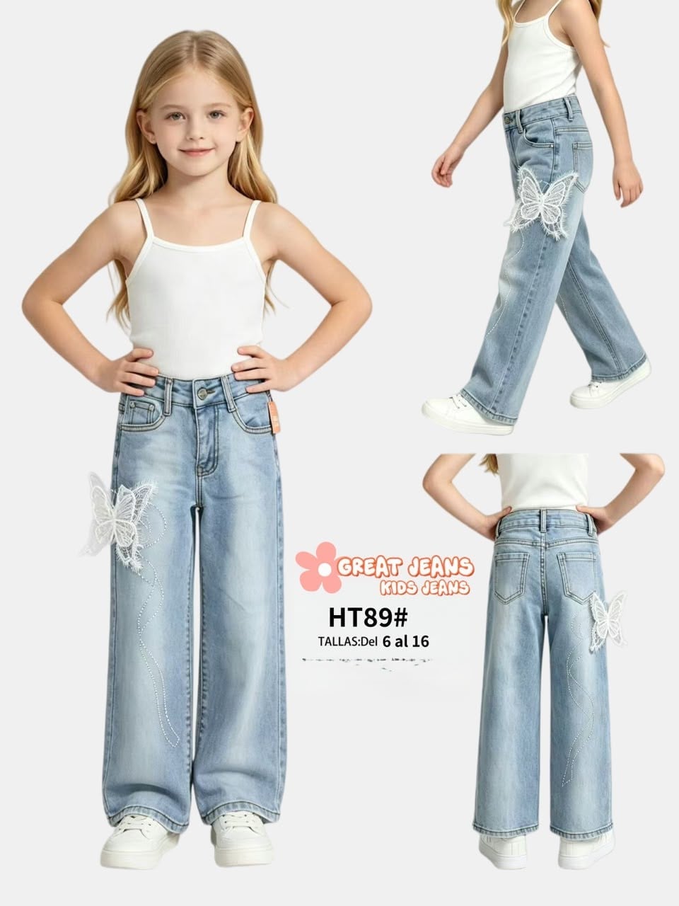 Jeans con detalle de mariposa-HT89#