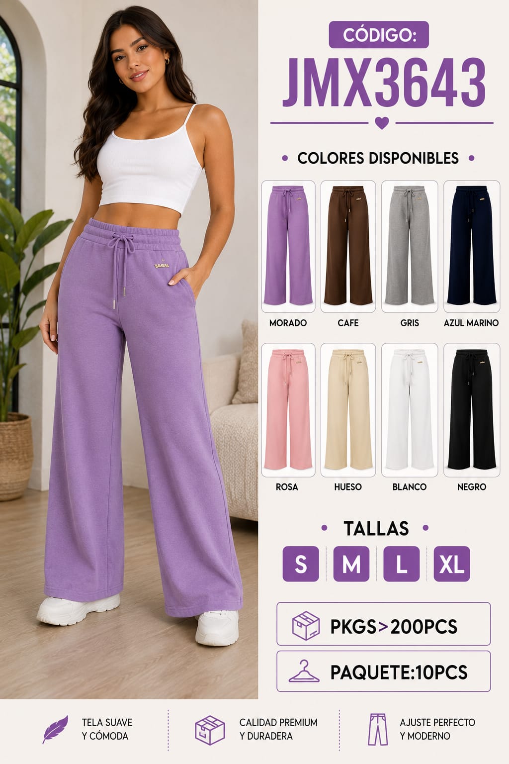 Pantalón de pierna ancha-JMX3643