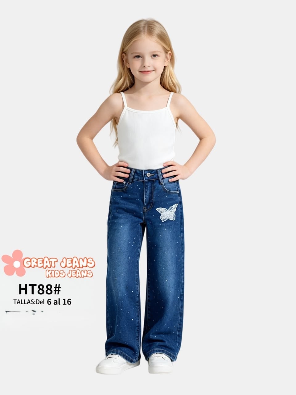Jeans con estampado de mariposa-HT88#