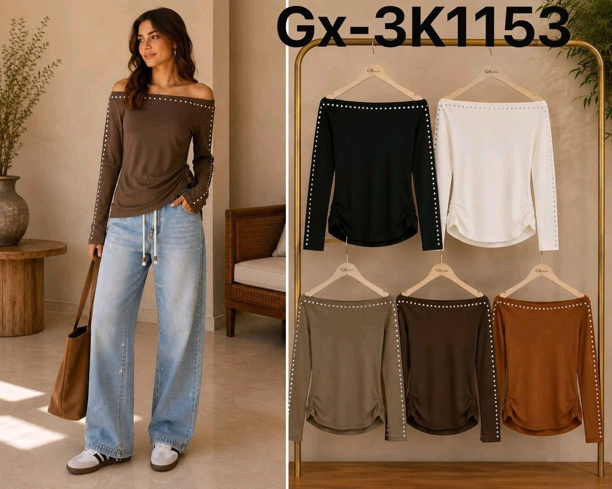 Blusa hombros descubiertos con estoperoles-GX-3K1153