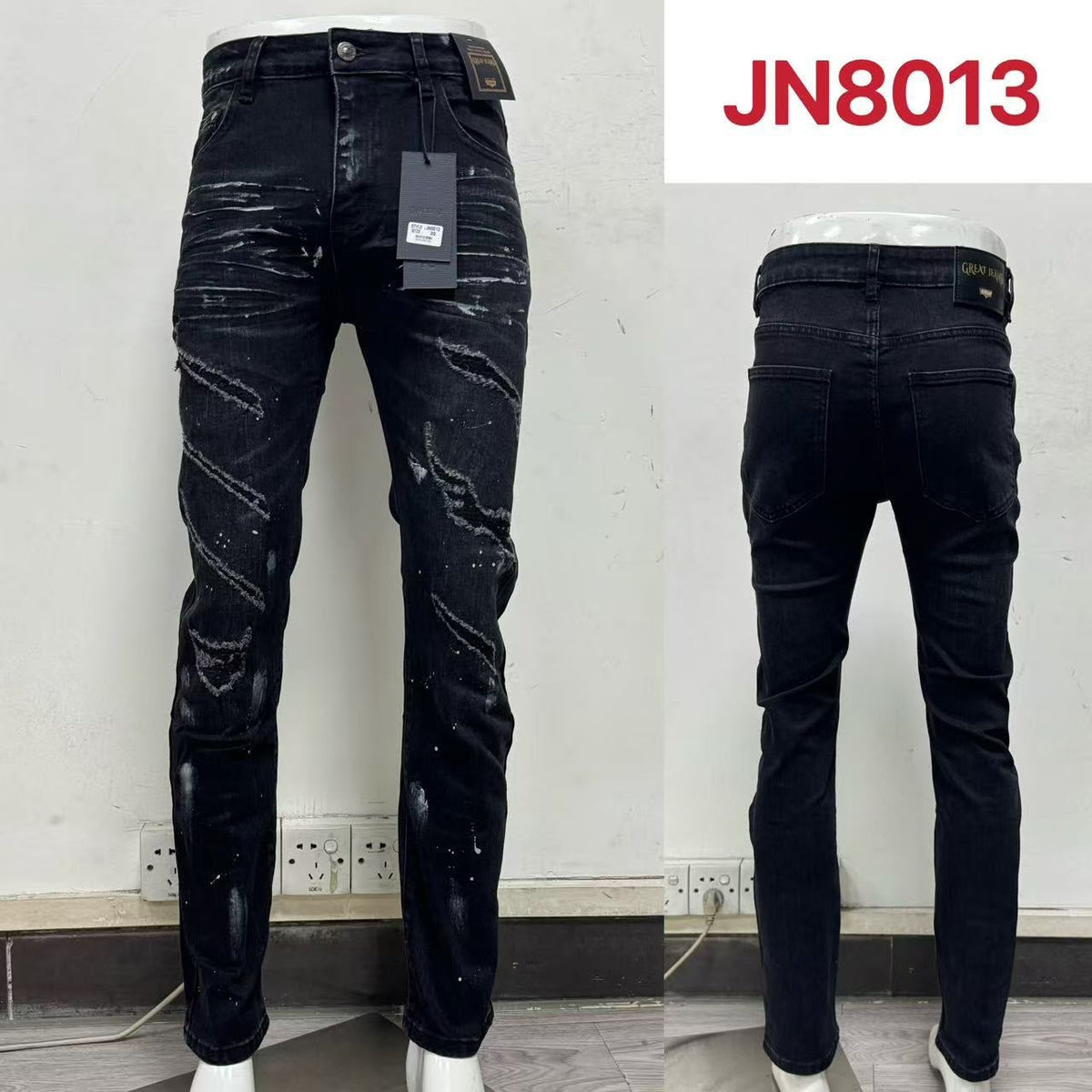 Jeans con efecto desgastado y salpicaduras-JN8013