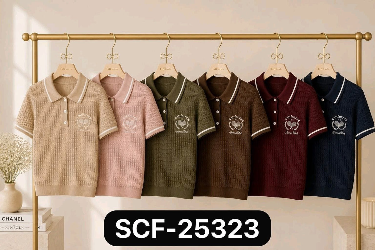 Playera tipo polo de tejido de punto-SCF-25323