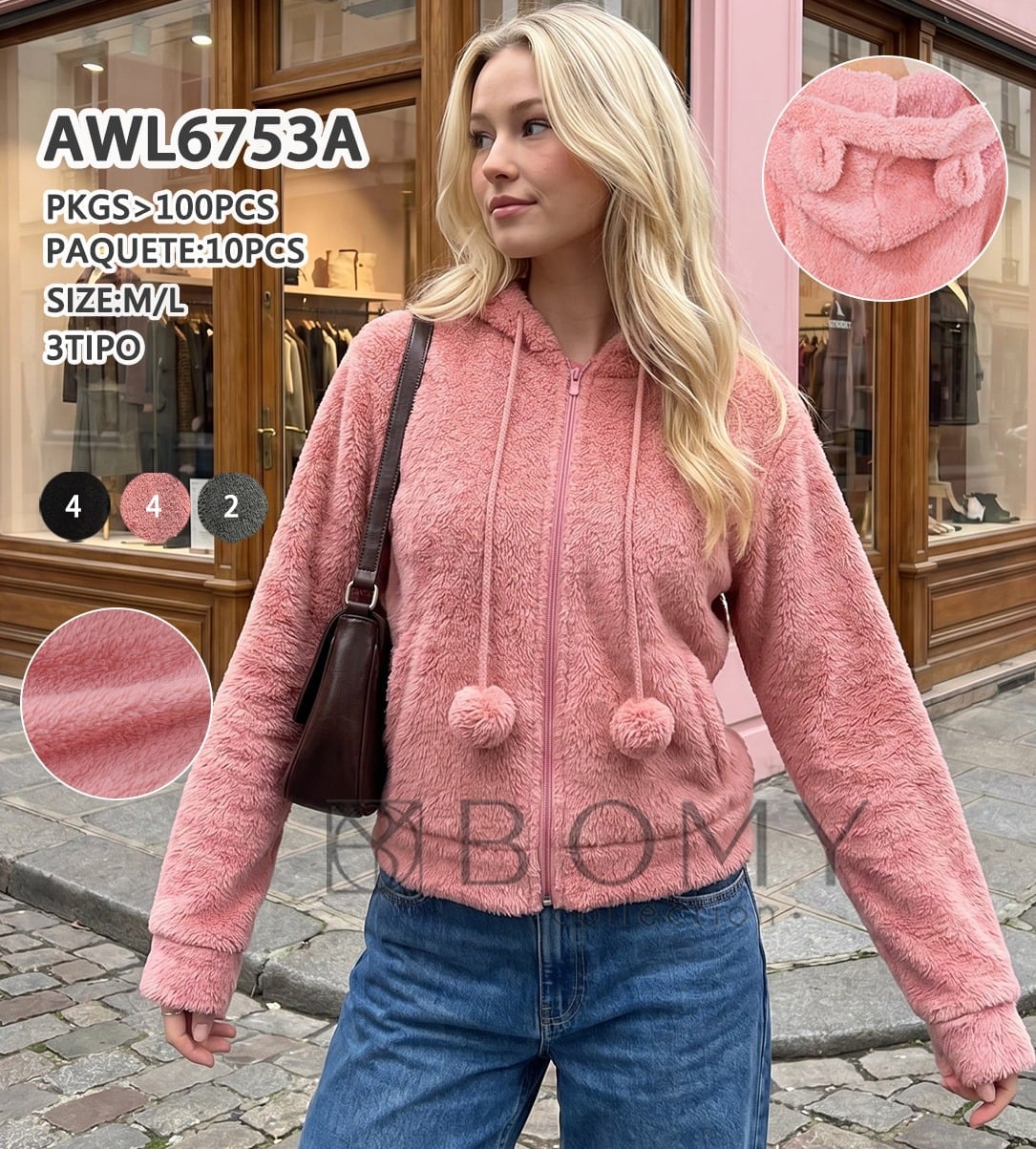 Sudadera con capucha y cierre de peluche-AWL6753A